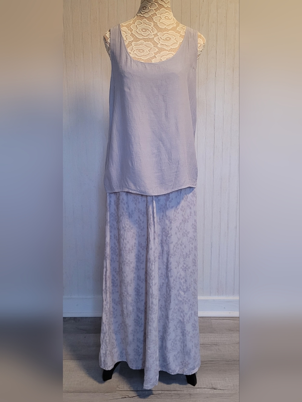 CP Shades Floral Rayon Maxi Skirt & Tank Set Light Dusty Lavender Size S